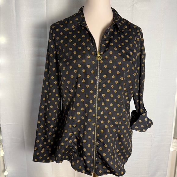 MICHAEL Michael Kors Black and Gold Zip Down Shirt - Picture 1 of 9